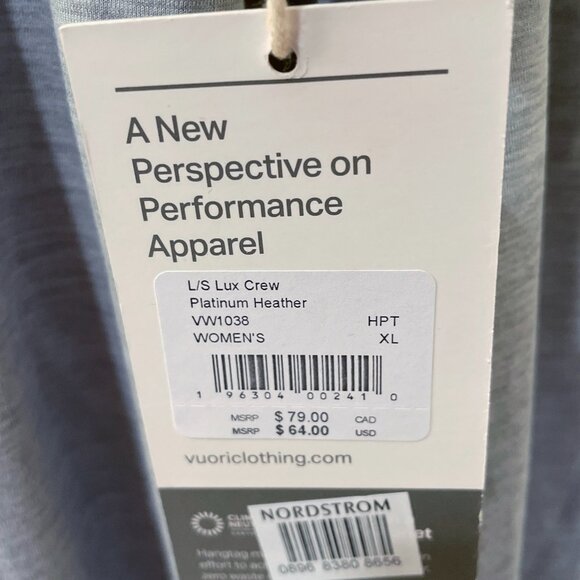NEW Vuori Womens Long Sleeve Lux Crew Performance Tee NWT XL Platinum Heather - Picture 5 of 10